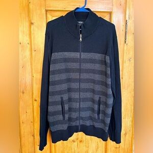 Apt 9 Zip Up Striped Black/Gray Lightweight Cardigan Sweater W/Pockets Size XXL